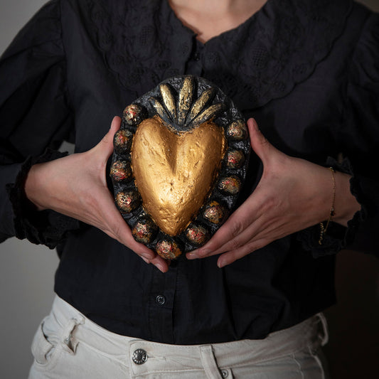 Adorno de corazón Calma Rústica Dorado Mediano