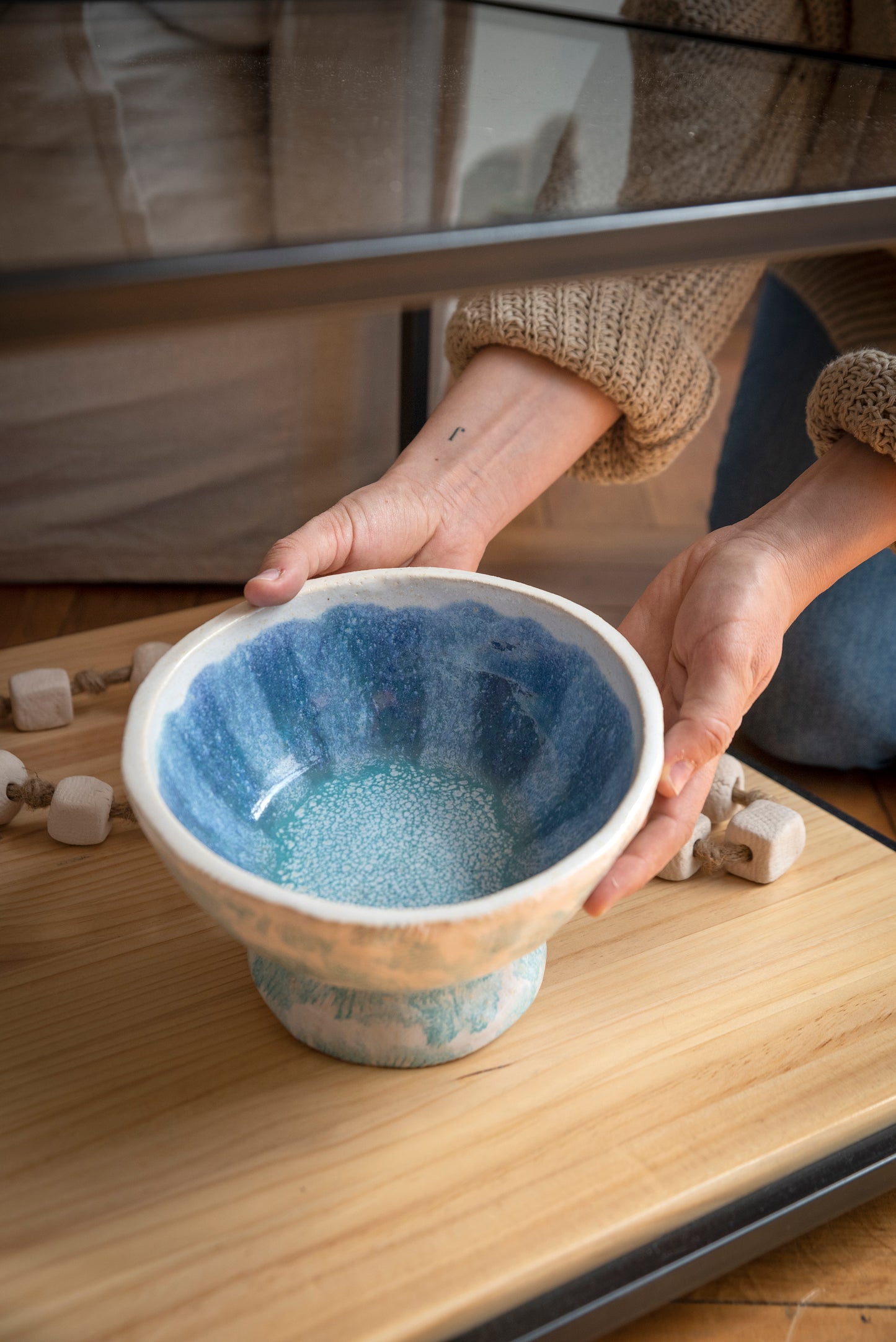 Centro de mesa cerámica gres "Cáliz del Mar"