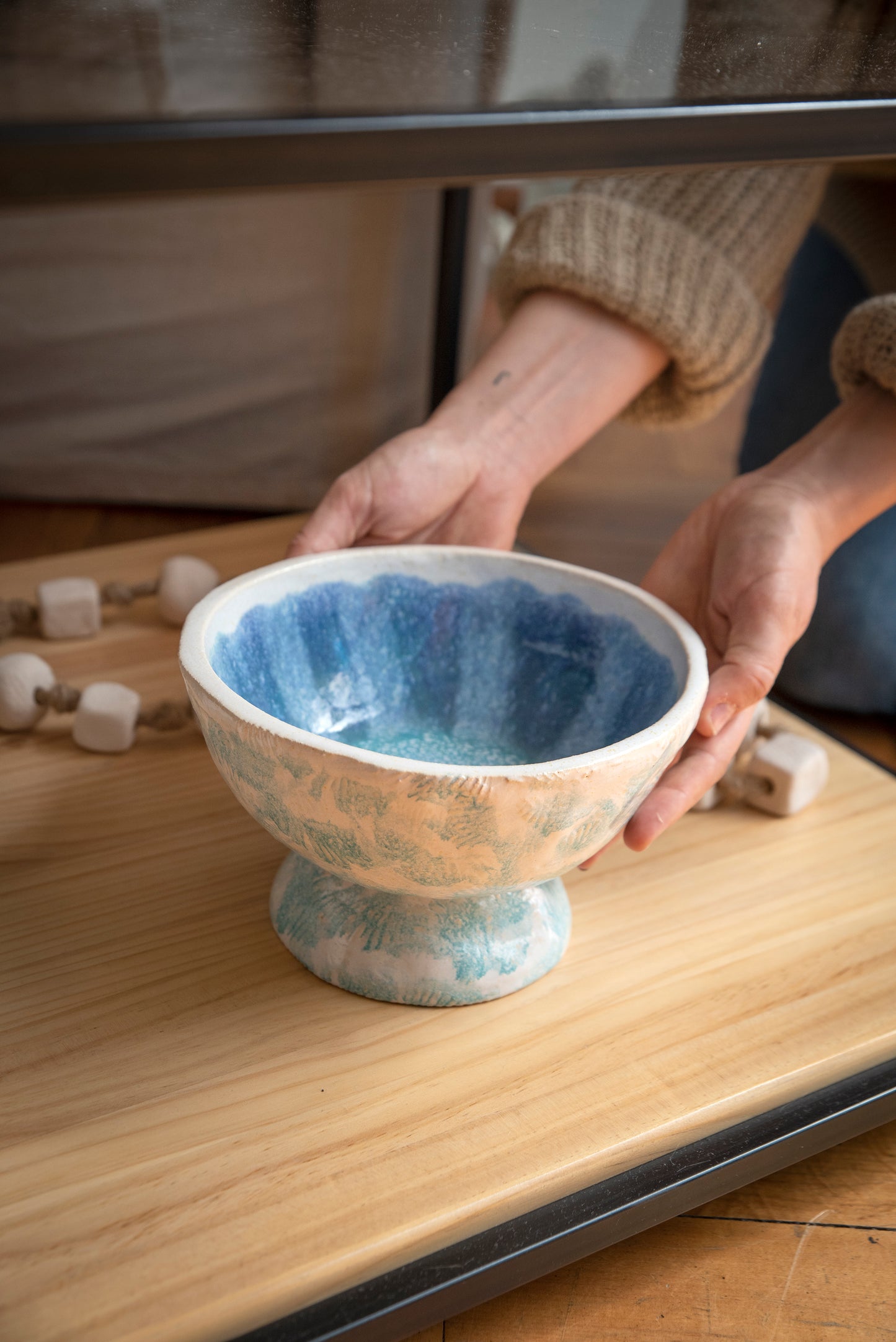 Centro de mesa cerámica gres "Cáliz del Mar"