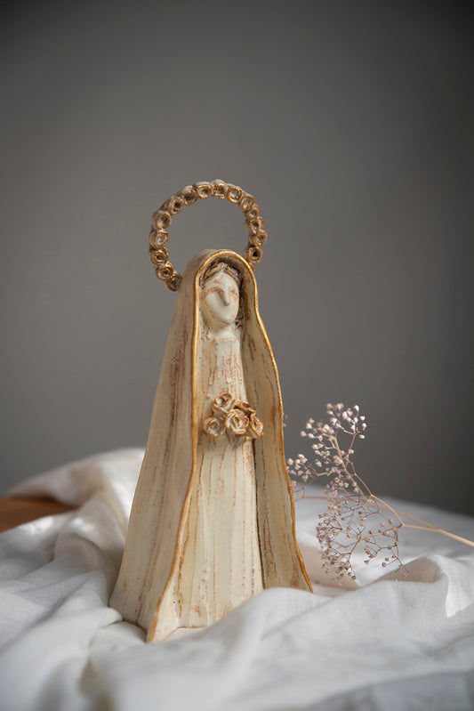 Virgen de cerámica Aureola Flores