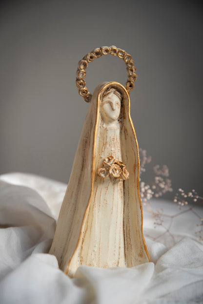 Virgen de cerámica Aureola Flores